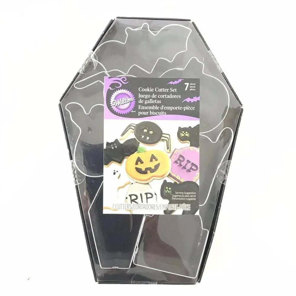 Wilton Coffin Cookie Cutter 7 Set Box NEW Halloween W0925 Pumpkin Cat Bat Ghost